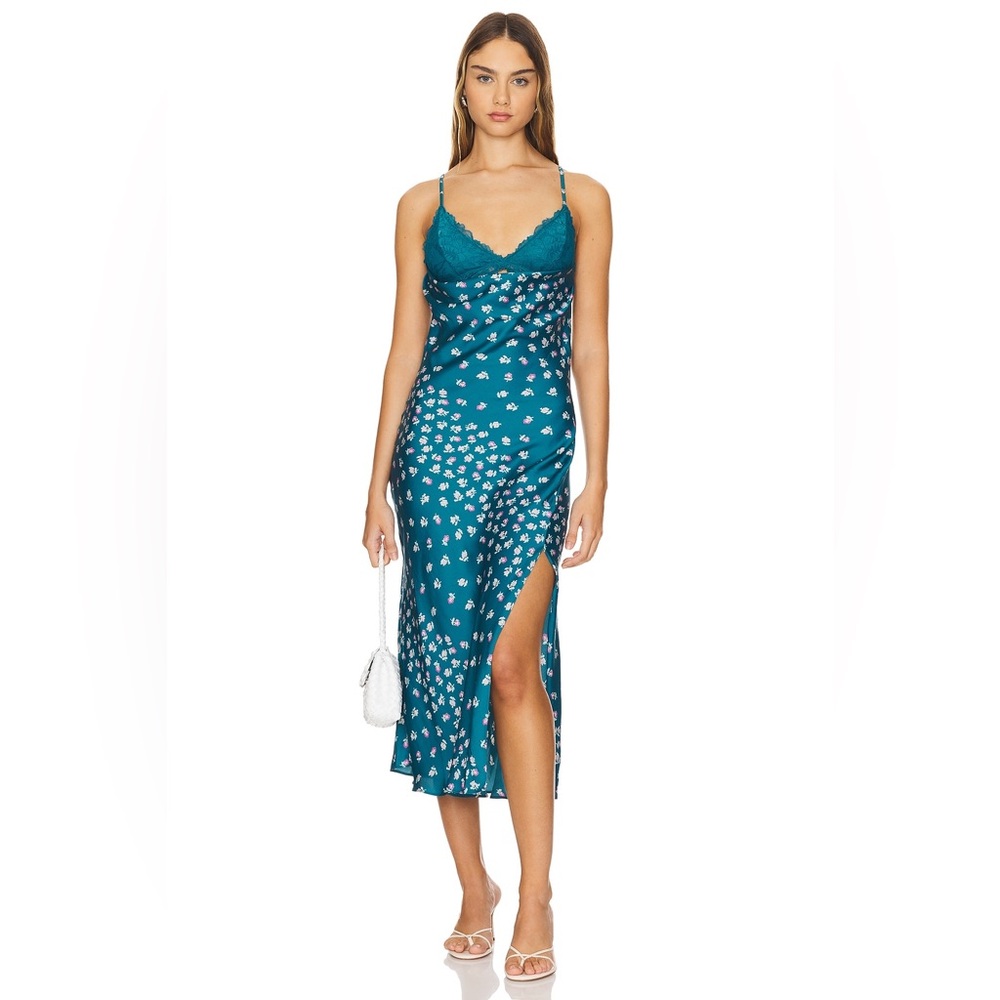 NWT Free People Teal Floral Slip Dress - Size Medium